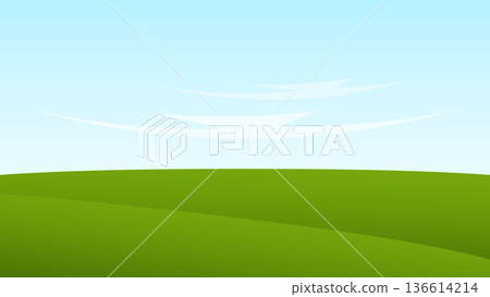 green field and blue sky background. nature landscape cartoon scene green field and blue sky background. nature landscape cartoon scene 136614214