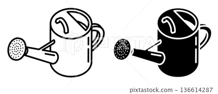 Linear isometric icon. Garden watering can for watering flowers and plants in garden and flowerbed. Simple vector isolated on white background Linear isometric icon. Garden watering can for watering flowers and plants in garden and flowerbed. Simple vector isolated on white background 136614287
