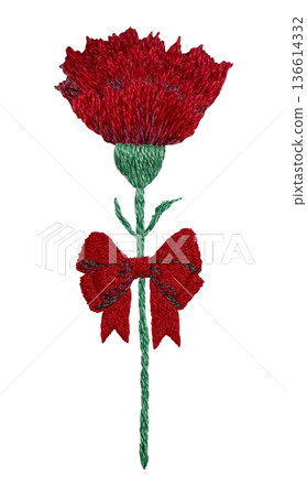 [Single Carnation] Hand-embroidered illustration material 136614332