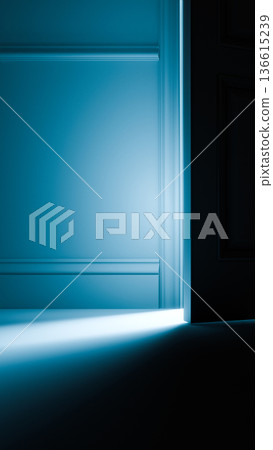 Light Shines Through Slightly Open Door in Dark Room, Concept Background Light Shines Through Slightly Open Door in Dark Room, Concept Background 136615239