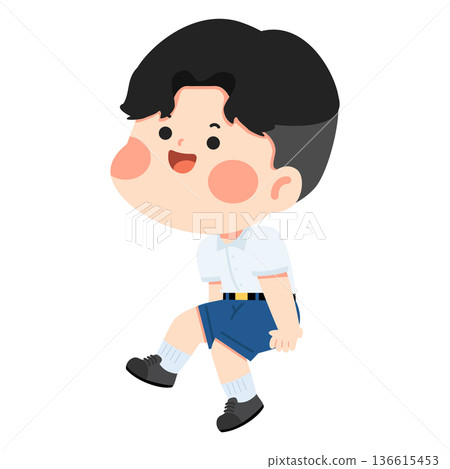 Young Boy Sitting In School Uniform Young Boy Sitting In School Uniform 136615453
