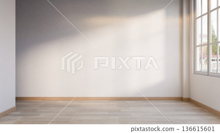 Empty modern corridor hallway room with sunlight through window on white wall and wood parquet floor Empty modern corridor hallway room with sunlight through window on white wall and wood parquet floor 136615601