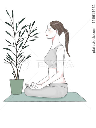 插畫材料：正念、冥想、瑜伽 136615681