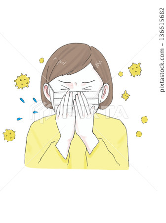 插畫資料:花粉症、口罩、女性 插畫資料:花粉症、口罩、女性 136615682