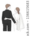 Illustration material: Marriage, couple, back view 136615683