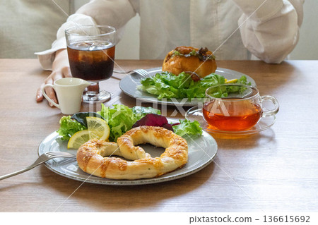 A woman eating a stylish breakfast 136615692