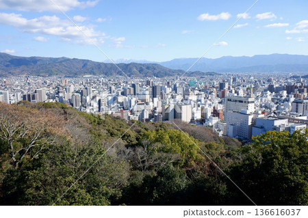 View of Matsuyama city from Matsuyama Castle, Ehime Prefecture View of Matsuyama city from Matsuyama Castle, Ehime Prefecture 136616037