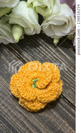 Knitted flowers and circles suitable for home decor, fashion, or textiles. Knitted flowers and circles suitable for home decor, fashion, or textiles. 136616254