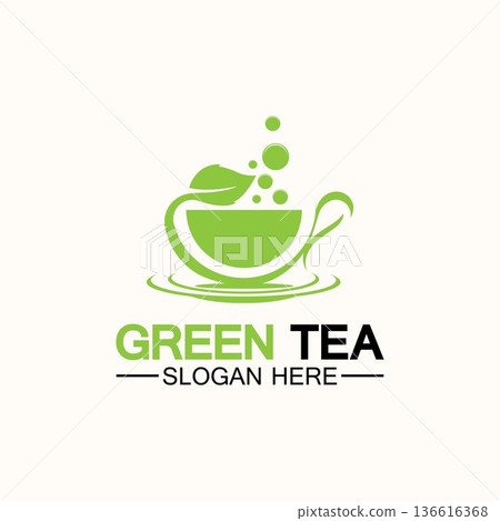 Tea cup logo vector design.Green tea vector logo template. 136616368