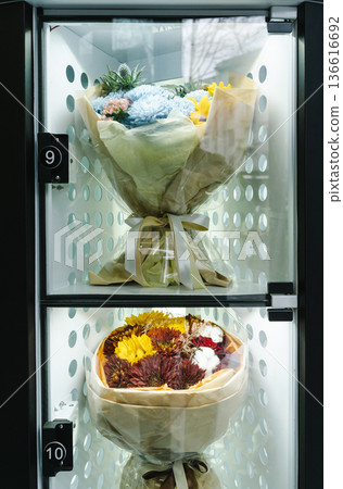 Flower Bouquet in Automatic Vending Machine Locker Flower Bouquet in Automatic Vending Machine Locker 136616692