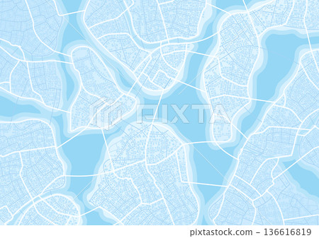 Concept of planning and mapping a travel route using a general city map with streets and roads marked. Abstract navigation plan of the urban area depicted as a simple scheme. Flat vector illustration Concept of planning and mapping a travel route using a general city map with streets and roads marked. Abstract navigation plan of the urban area depicted as a simple scheme. Flat vector illustration 136616819