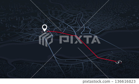 Main road throughout isometric map. Simple scheme of city. Navigation to poi. Generic city map with signs of streets, roads, house. Vector illustration, map background Main road throughout isometric map. Simple scheme of city. Navigation to poi. Generic city map with signs of streets, roads, house. Vector illustration, map background 136616823