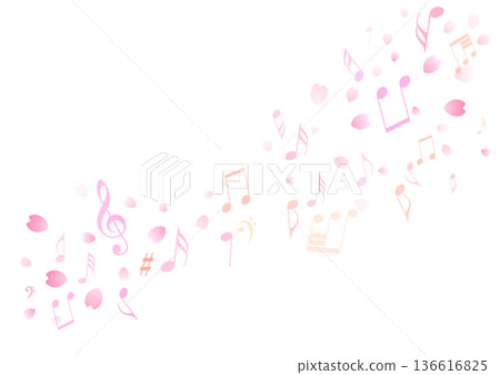 Musical spring cherry blossom petal background frame 136616825