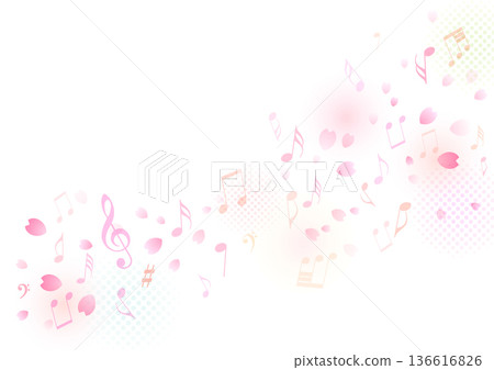 Musical spring cherry blossom petal background frame 136616826