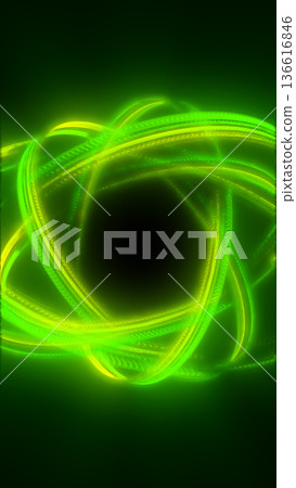Bright green neon orbit loops swirling around a dark core, creating an abstract sci-fi atom ring with glowing plasma ribbons and energetic motion Bright green neon orbit loops swirling around a dark core, creating an abstract sci-fi atom ring with glowing plasma ribbons and energetic motion 136616846