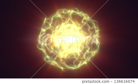 Golden yellow plasma orb with swirling filaments and soft glow on dark background, abstract energy core for science and technology concept Golden yellow plasma orb with swirling filaments and soft glow on dark background, abstract energy core for science and technology concept 136616874