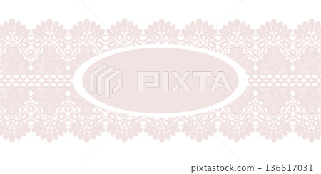 Vintage openwork lace ribbon in heritage style with empty oval frame for text,in soft cream tones.Elegant vector style with delicate details for wedding invites,greeting cards,and romantic stationery Vintage openwork lace ribbon in heritage style with empty oval frame for text,in soft cream tones.Elegant vector style with delicate details for wedding invites,greeting cards,and romantic stationery 136617031