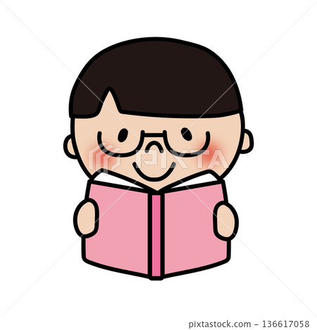 一個頭髮柔順、戴著眼鏡的男孩正在看書 一個頭髮柔順、戴著眼鏡的男孩正在看書 136617058