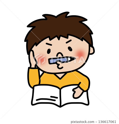 一個活潑頑皮的男孩正在學習 一個活潑頑皮的男孩正在學習 136617061