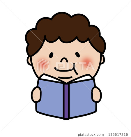一個胖胖、捲頭髮的男孩正在看書 一個胖胖、捲頭髮的男孩正在看書 136617216