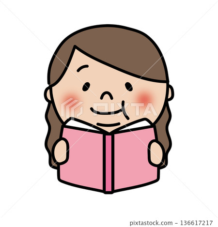 A chubby, long-haired girl reading a book 136617217