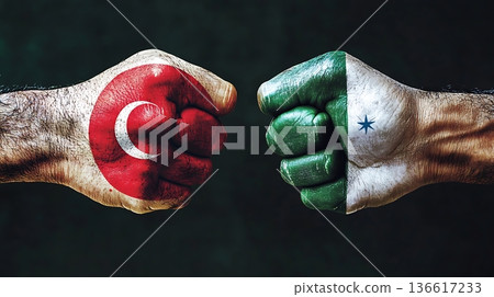 Fists with Turkish and Pakistani Flags Ready for Combat Fists with Turkish and Pakistani Flags Ready for Combat 136617233