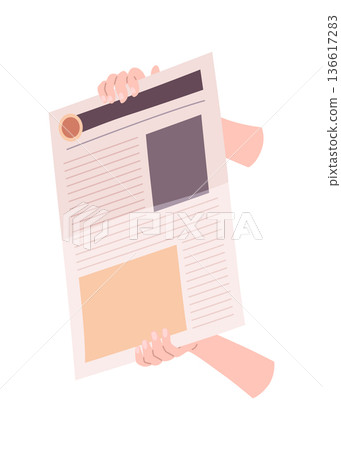 Cartoon newspaper in hand. Morning press and news journals folded and opened, business man hand with paper journal, daily news concept. Vector illustration Cartoon newspaper in hand. Morning press and news journals folded and opened, business man hand with paper journal, daily news concept. Vector illustration 136617283