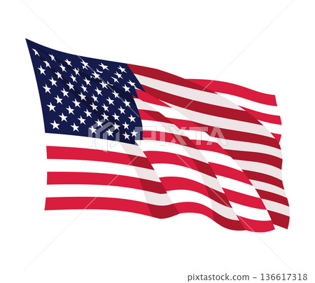 USA waving flag. American national symbol isolated on white background. Banner design element 136617318