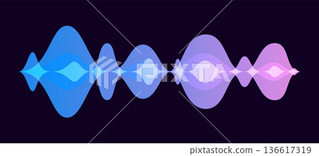 Vector music sound waves. Audio digital equalizer technology, console panel, musical pulse. Dark background 136617319