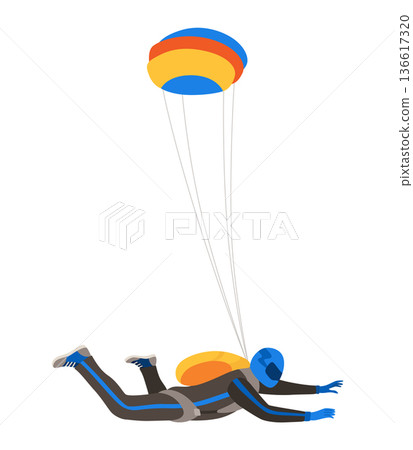 Cartoon skydiver character. Guy jumping from an airplane, free fall, flying in sky, people falling in different poses, extreme sport 136617320