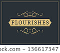 Flourishes calligraphic vintage ornamental background. Vector luxury invitation, restaurant menu or royalty certificate. Golden ornate page with swirls and vignettes elements 136617347