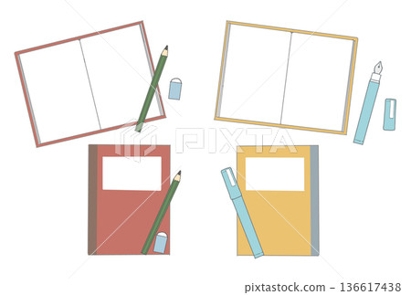 Hand drawn illustration notebook and pen set 136617438