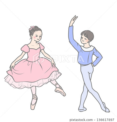 男孩女孩們在報告演出中跳舞 136617897