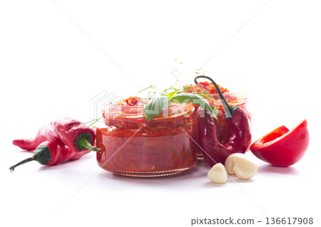 Freshly made pepper sauce with garlic and natural spices Freshly made pepper sauce with garlic and natural spices 136617908