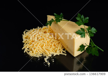 Fresh organic cheese for lunch with grated topping detail 136617909