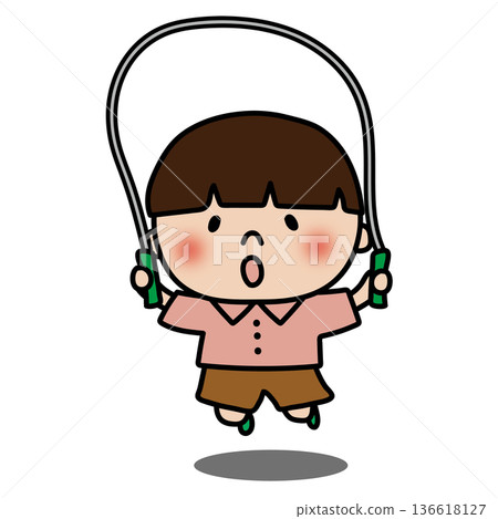 A quiet boy with short hair skipping rope A quiet boy with short hair skipping rope 136618127