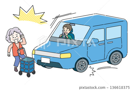 Illustration of a senior woman in a traffic accident 4C 136618375