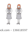 身著制服的女銀行職員的線條畫插圖 136618597