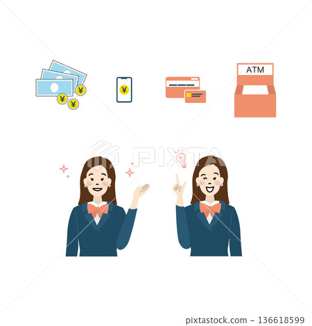 Illustration of a female bank clerk in uniform Illustration of a female bank clerk in uniform 136618599