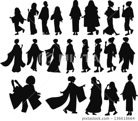 穿著浴衣（和服）的女人的插圖 136618664