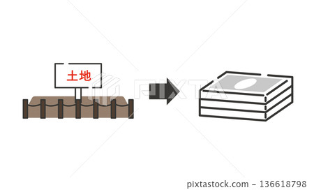Illustration of converting real estate land into cash Illustration of converting real estate land into cash 136618798