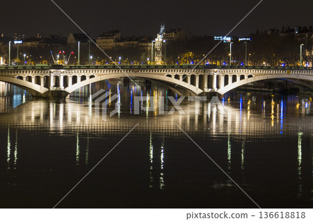 Along Sagone river in Lyon at night 136618818