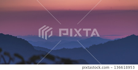 Violet purple sky in morning scenery Vibrant colorful blue sky summer time on sunrise. Natural beautiful landscape. Beauty purple sky romantic dramatic landscape cloudy outdoor paradise in sunset 136618953