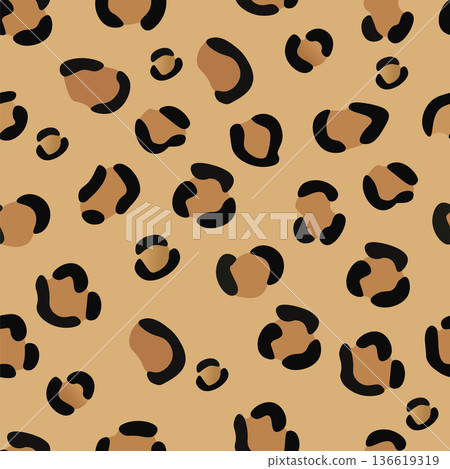 Seamless vector leopard print texture featuring classic spotted pattern in warm brown and black tones, perfect for fashion design and backgrounds 136619319