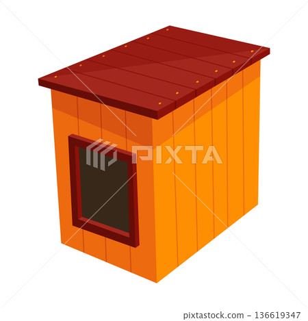 Dog house icon. Cartoon pet accessory. Petshop supermarket item. Empty pet home with roof. House for domestic animal. Isolated flat vector illustration 136619347