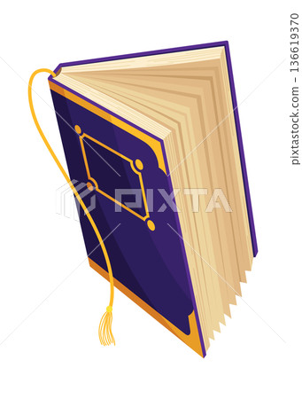 Old open book. Wisdom or education concept. Vintage library design element. Ancient writing stationery symbol for poetry work or education Old open book. Wisdom or education concept. Vintage library design element. Ancient writing stationery symbol for poetry work or education 136619370