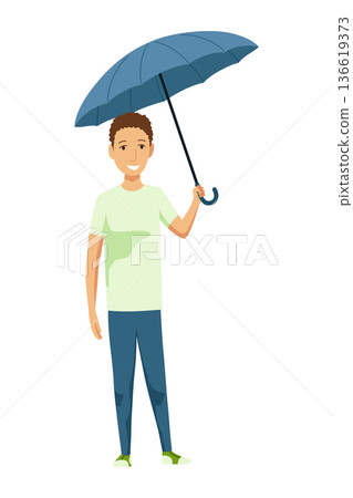 A pixel art of a man with an umbrella in the rain 136619373