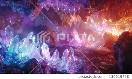 閃耀水晶洞 | 神秘療癒的背景 136619728