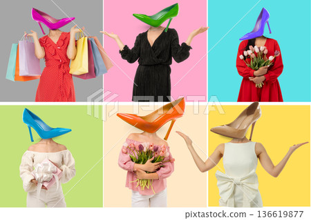 Women's day collage with different women with heels 136619877