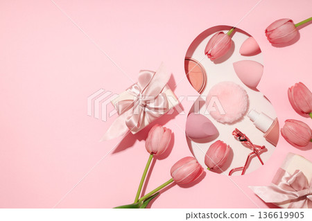 Spring elements and gifts surround the number 8 for Women's Day Spring elements and gifts surround the number 8 for Women's Day 136619905
